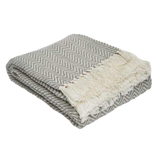 Weaver Green Dove Grey Herringbone Luxry Eco Friendly Recycled Blanket