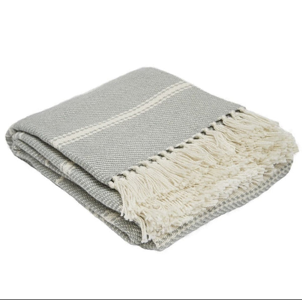 Weaver Green Oxford Stripe Dove Grey Blanket